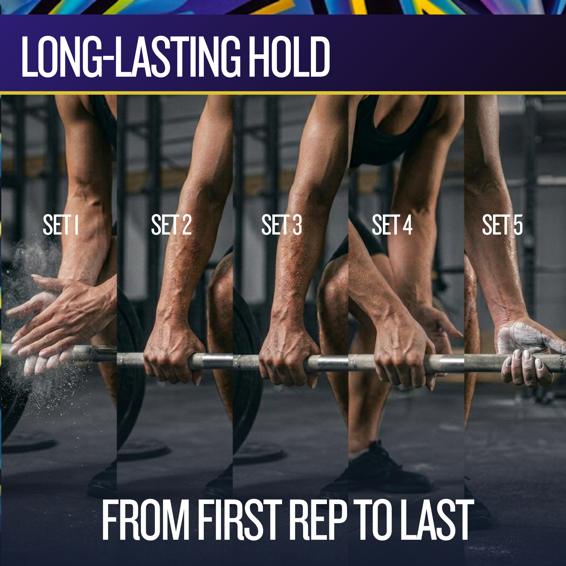 Person performing pull-ups with text about a long-lasting hold during exercise